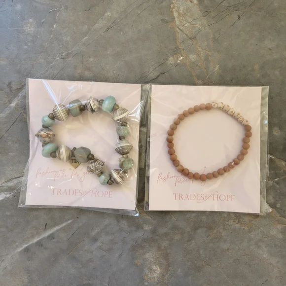 Turquoise & Orange Boho Beaded Bracelet Set - Picture 2 of 4